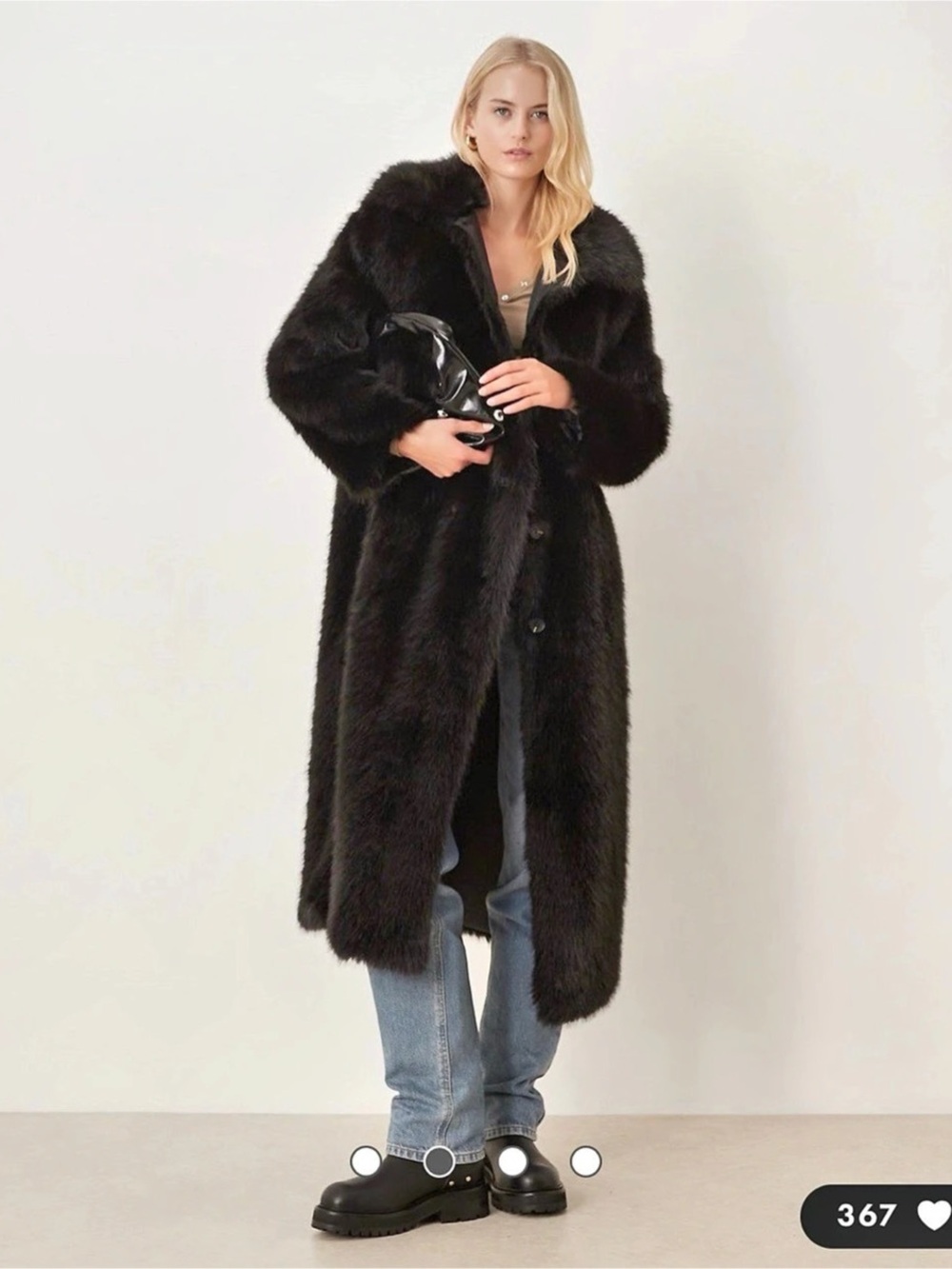 ASOS DESIGN Tall Black Longline Faux Fur Car Coat Size S